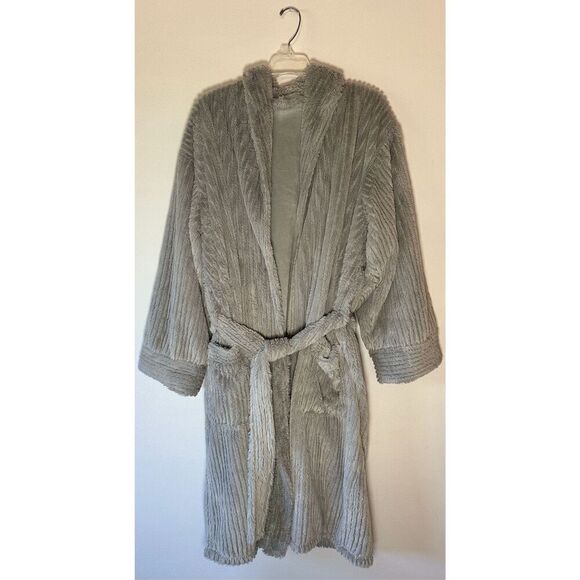 Pottery Barn women’s cozy gray lounge Sherpa soft bathrobe size Large #9-1560 - Picture 1 of 5